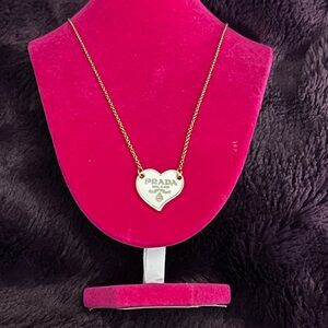 🔥SALE! Prada White and Gold Heart Necklace upcycled onto vintage gold tone chain